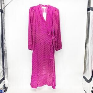 Melloday pink brown zebra print faux wrap puff sleeve midi dress  size s